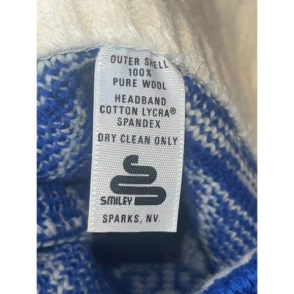 Vintage Smiley 100% Wool Ski Hat Cap Sparks NV USA Blue - Picture 8 of 8